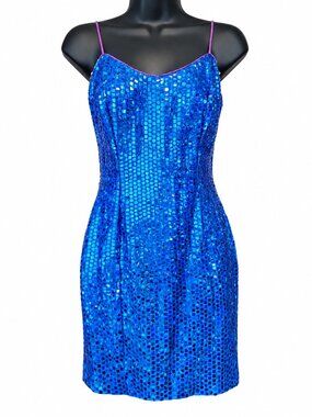 Vintage L.A. Glo Sapphire Blue Sequin Mini Cocktail Dress Size 5/6